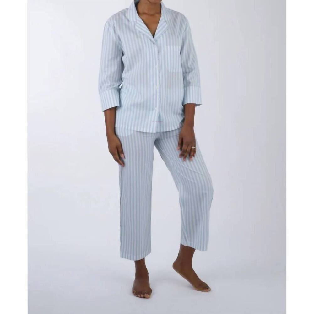 NEW LENORA button-front top and capri pants pajama - plus in white/blue